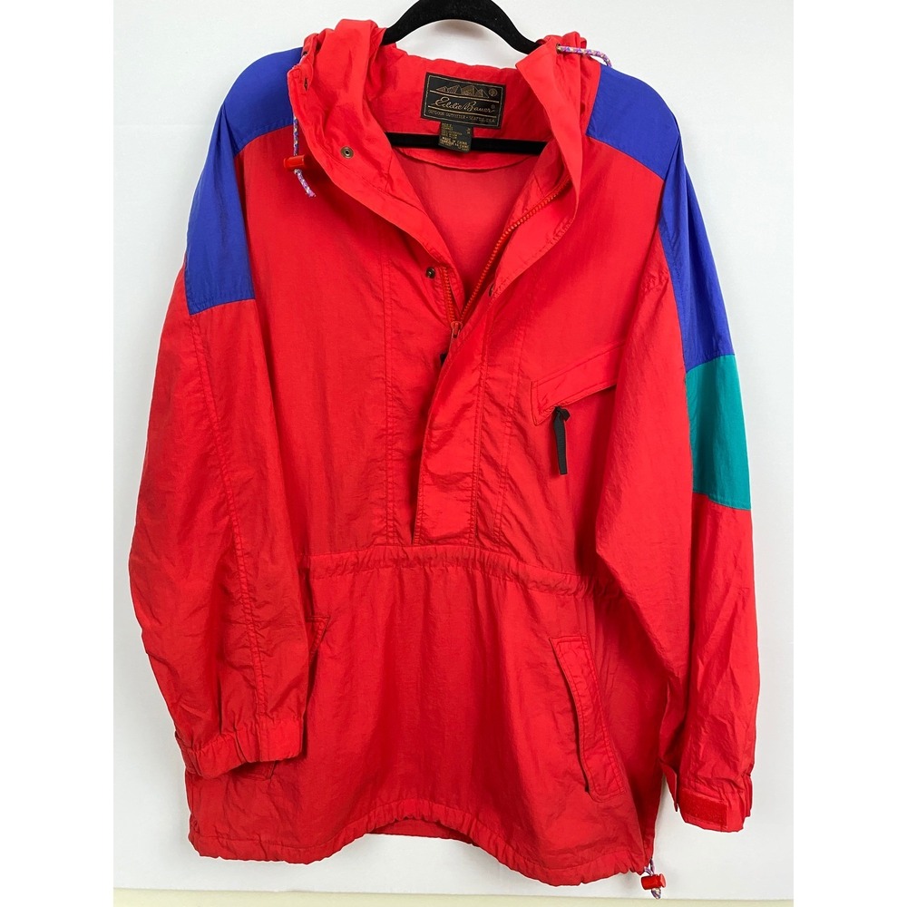 Eddie Bauer Anorak Jacket Mens Medium Red Colorblock Vintage 90s Outdoor Warm